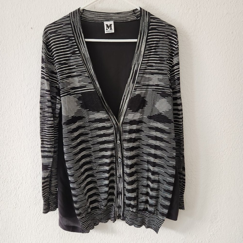 Missoni Cardigan Womens Medium Sheer Black White V-Neck Button Front